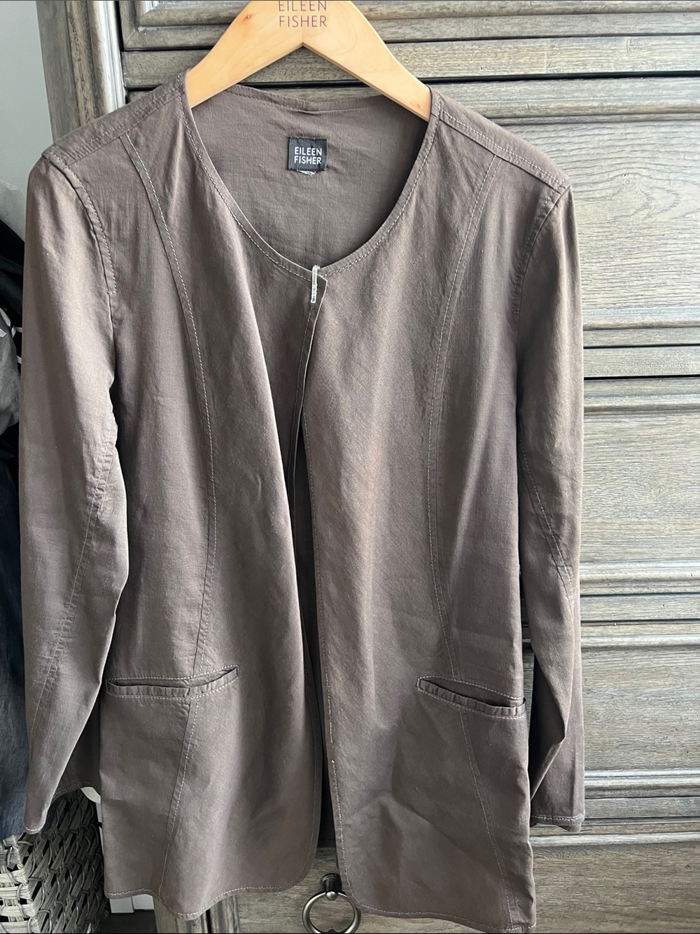 Eileen Fisher Brown Open-Front Lightweight Jacket